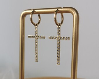 Pair of gold stainless steel earrings • Jewelery • Women's jewelry • Christmas gift idea • Earrings • Cross model