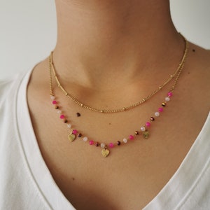 Double golden chain necklace stainless steel Christmas gift idea Women's jewelry Handmade Jewelery Golden necklace Montana model Pink