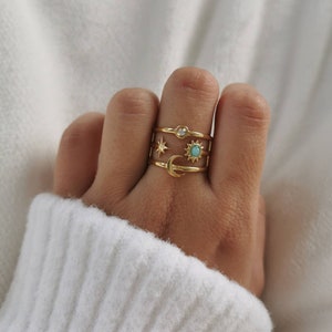 Verstelbare roestvrijstalen ring Verstelbaar Kerstcadeau-idee Damessieraden Stenen ring Model Zoé Zwart, roze, blauw/groene steen Doré & Bleu/Vert