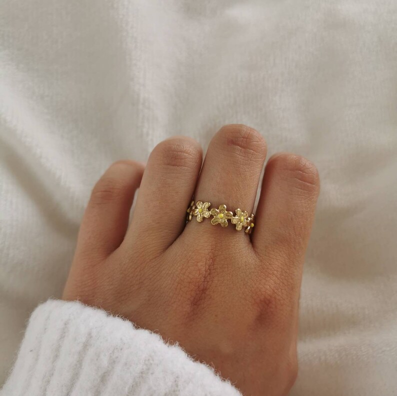 Golden adjustable stainless steel ring Adjustable ring Christmas gift idea Women's jewelry Birthday gift Dora model Yellow