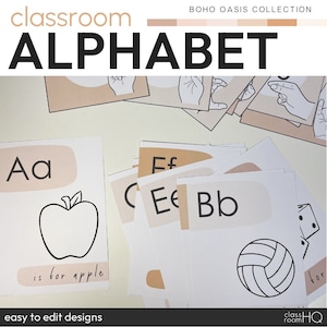 Calm Classroom Decor Neutral Class Theme Editable Alphabet Posters | BOHO OASIS