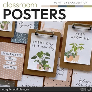 PLANT LIFE Inspirational Classroom Posters | Leafy Potted Indoor Plant Classroom Decor
