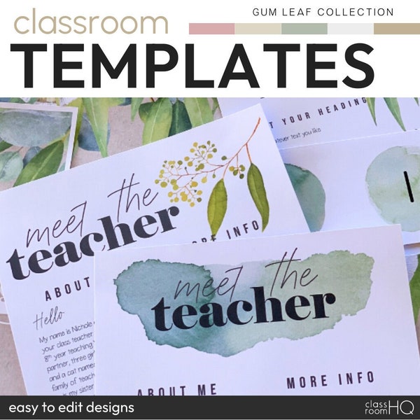 GUM LEAF Meet The Teacher + Class Newsletter Templates | Eucalyptus Class Decor