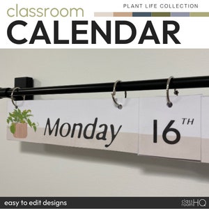 PLANT LIFE Classroom Flip Calendar | Leafy Potted Indoor Plant Classroom Decor
