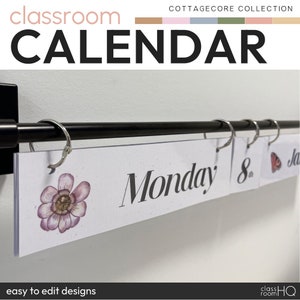 Vintage Cozy Natural Theme Classroom Decor Editable Flip Calendar | COTTAGECORE Collection