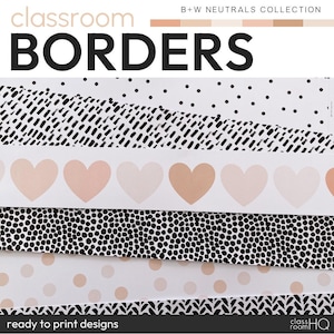 Neutral Classroom Decor Class Bulletin Board Borders | B+W NEUTRALS Collection