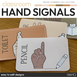 Modern Neutral Boho Theme Editable Hand Signals BOHO SUMMER Classroom Decor