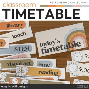 Retro Theme Vintage Rainbow Classroom Decor Visual Schedule Timetable Pack | RETRO REWIND Collection