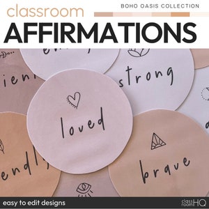 Calm Classroom Decor Neutral Class Theme Affirmation Station Pack | BOHO OASIS