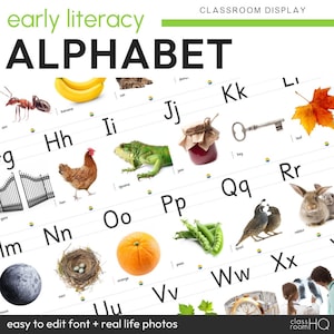 Einfache bearbeitbare Alphabet-Poster mit echten Sachbüchern