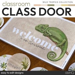 Decoración de aula con temática tropical vintage editable para puerta de aula + cartelera / Decoración de aula WILD TROPICS
