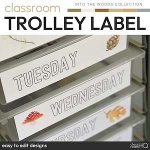 Wald-Thema Klassenzimmer Dekor Lehrer Rollwagen 10-Schubladen Rollwagen Etiketten | INTO THE WOODS-Kollektion