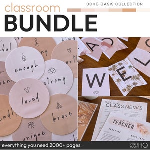 Calm Classroom Decor Neutral Class Theme BUNDLE | BOHO OASIS Collection