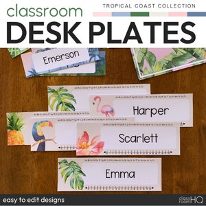 Desk Name Tag Classoom, Topical Flowes Plants Name Plate