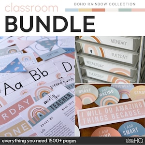 Modern BOHO RAINBOW Classroom Decor Complete Bundle