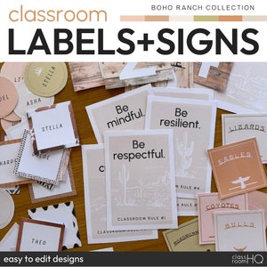 Vintage South Western Rustic Boho Theme Calm Classroom Decor Editable Class Labels and Signs Pack | BOHO RANCH