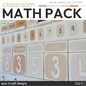 Calm Desert Neutral Theme Editable Math Display Resource Pack BOHO OASIS Classroom Decor