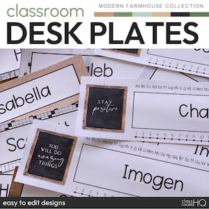 Botanical Greenery Theme Classroom Decor Editable Student Desk Label Name Plates | MODERN FARMHOUSE Collection