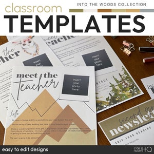 Woodland Forest Theme Classroom Decor Editable Meet The Teacher + Class Newsletters Templates | INTO THE WOODS