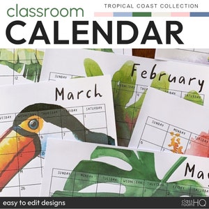 TROPICAL COAST Simple One Month to a Page Calendar | Tropical Class Theme