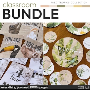 WILD TROPICS Decoración del aula BUNDLE / Decoración tropical vintage del aula