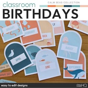 Ocean Theme Beach Theme Bearbeitbare Klasse Geburtstag Bulletin Board Display | CALM SEAS Klassenzimmer Dekor