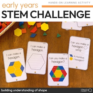 2D Shape STEM Challenge Pattern Block Task Cards and Mats
