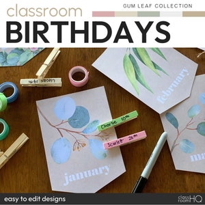 Australian Eucalyptus Theme Editable Class Birthday Display GUM LEAF Classroom Decor