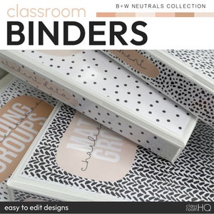 Neutral Classroom Decor Editable Binders Covers + Book Covers Pack | B+W NEUTRALS Collection