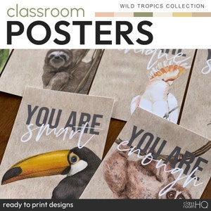 Pósteres inspiradores para el aula WILD TROPICS / Tema tropical vintage para el aula