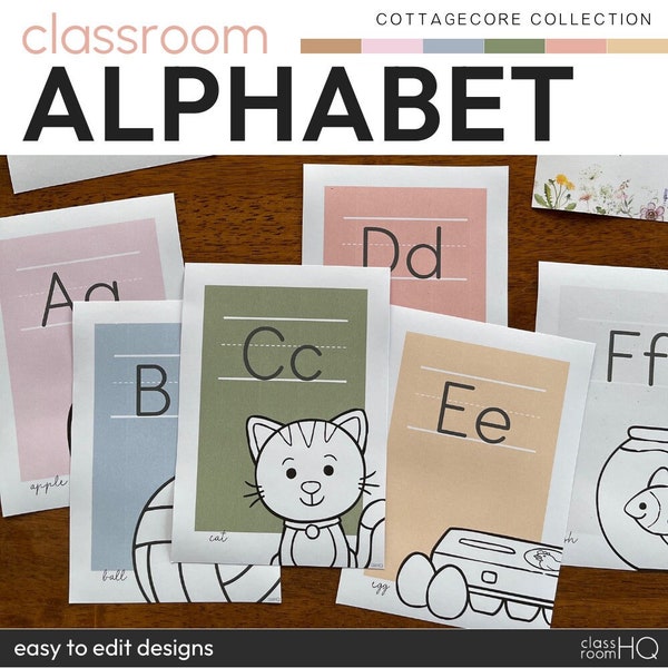 Vintage Cozy Natural Theme Classroom Decor Editable Alphabet Posters | COTTAGECORE Collection