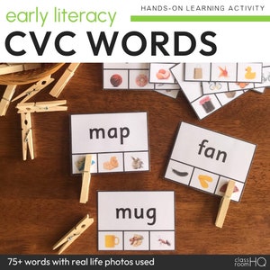 Cartes à clip CVC pour la famille des mots | Alignement sur la science de la lecture