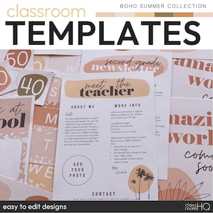 Modern Neutral Boho Theme Classroom Decor Editable Meet The Teacher Templates Class Newsletters Pack | BOHO SUMMER