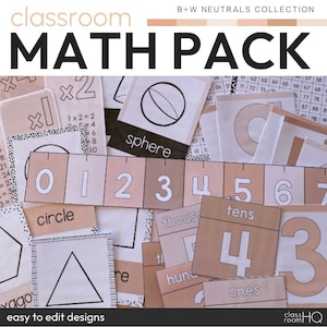 Neutral Classroom Decor Math Display Resource Pack | B+W NEUTRALS Collection
