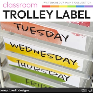 Aquarell Regenbogen Thema Klassenzimmer Dekor 10-Schubladen Rollwagen Etiketten | AQUARELLFARBE Kollektion