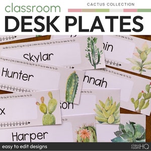 Cactus Classroom Theme Calm Classroom Decor Editable Student Desk Plates | CACTUS