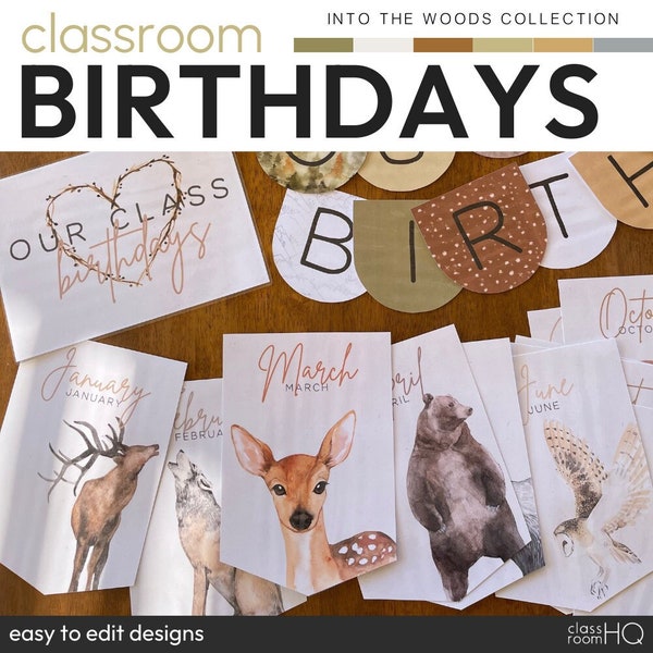 Woodland Forest Theme Classroom Decor Class Birthday Display Pack | INTO THE WOODS
