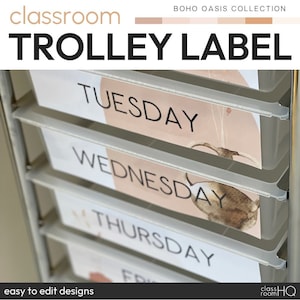 Calm Classroom Decor Neutral Class Theme 10 Schubladen Rollwagen Lehrer Trolley Etiketten | BOHO OASE