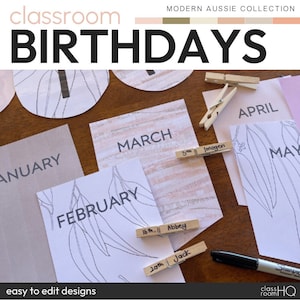Modern Rustic Australian Themed Editable Class Birthday Bulletin Board Display Pack | MODERN AUSSIE  Classroom Decor