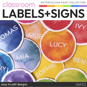 Watercolor Rainbow Theme Classroom Decor Class Labels + Signs Pack | WATERCOLOR PAINT Collection