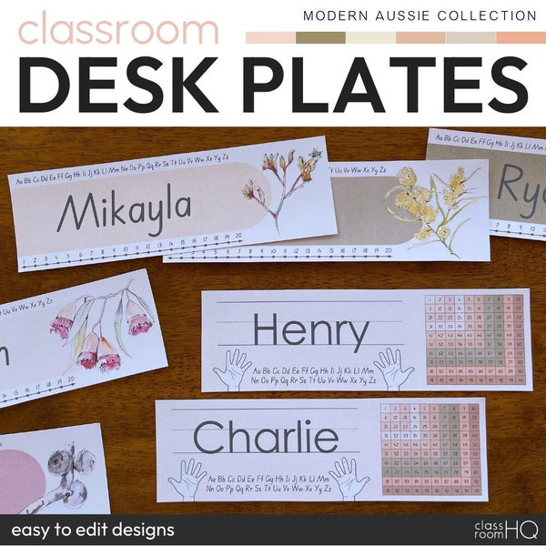 MODERN AUSSIE Student Desk Plates | Australian Themed Classroom Decor