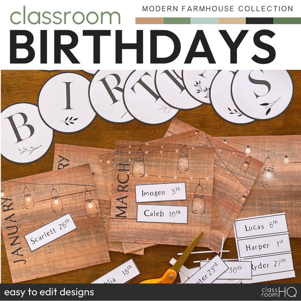 Botanical Greenery Theme Classroom Decor Class Birthday Display Pack | MODERN FARMHOUSE Collection