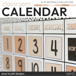 Neutral Classroom Decor Large Classroom Calendar | B+W NEUTRALS Collection