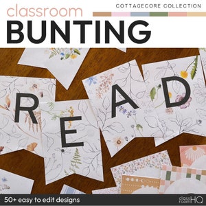Vintage Cozy Natural Theme Classroom Decor Class Bulletin Board Bunting Pack | COTTAGECORE Collection