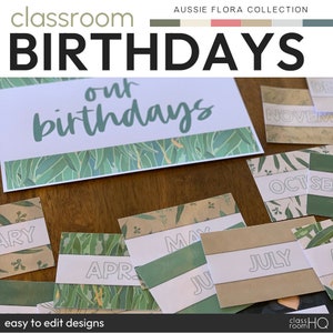 Australian Eucalyptus Classroom Editable Class Birthday Bulletin Board Display | AUSSIE FLORA Classroom Decor