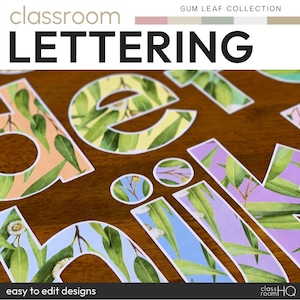Eucalyptus Bulletin Board Letters Editable Lettering Pack GUM LEAF Classroom Decor