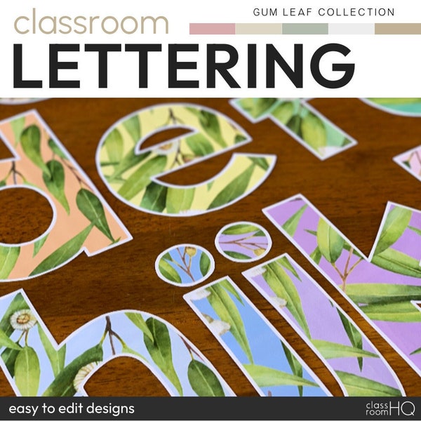 GUM LEAF Bulletin Board Lettering Pack | Eucalyptus Class Decor