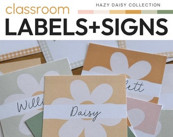 Vintage Retro Daisy Calm Classroom Theme Editable Class Labels, Signs and Posters Pack HAZY DAISY Classroom Decor