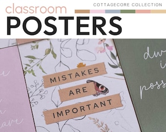 Inspirierende Klassenzimmer Poster | Motivierende Wachstums-Mindset-Zitate | Positive Affirmationen Klassenzimmer Dekor | COTTAGECORE Wildblumen Thema