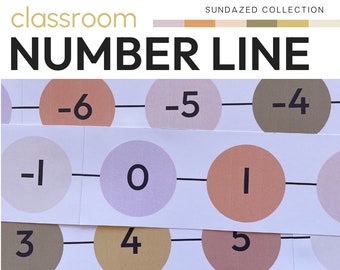 Könnte beinhalten: Eine Zahlenreihe mit Kreisen in verschiedenen Schattierungen von Rosa, Braun und Beige. Die Zahlen -6 bis 14 sind in schwarzer Schrift auf den Kreisen dargestellt. Der Text "classroom NUMBER LINE" befindet sich oben im Bild. Der Text "easy to edit designs" befindet sich unten im Bild.